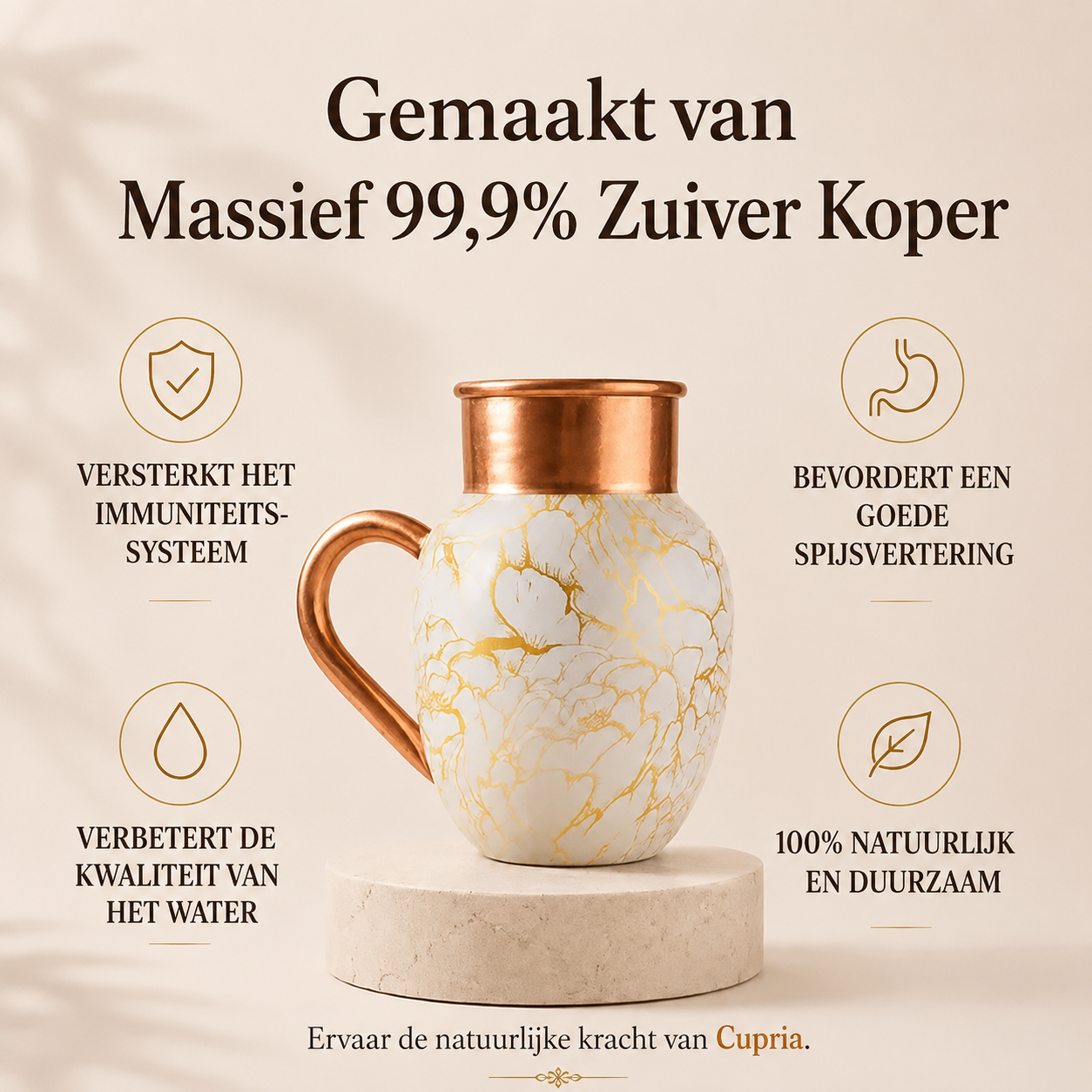 Karaf van 99,9% puur massief koper - Heritage Collection