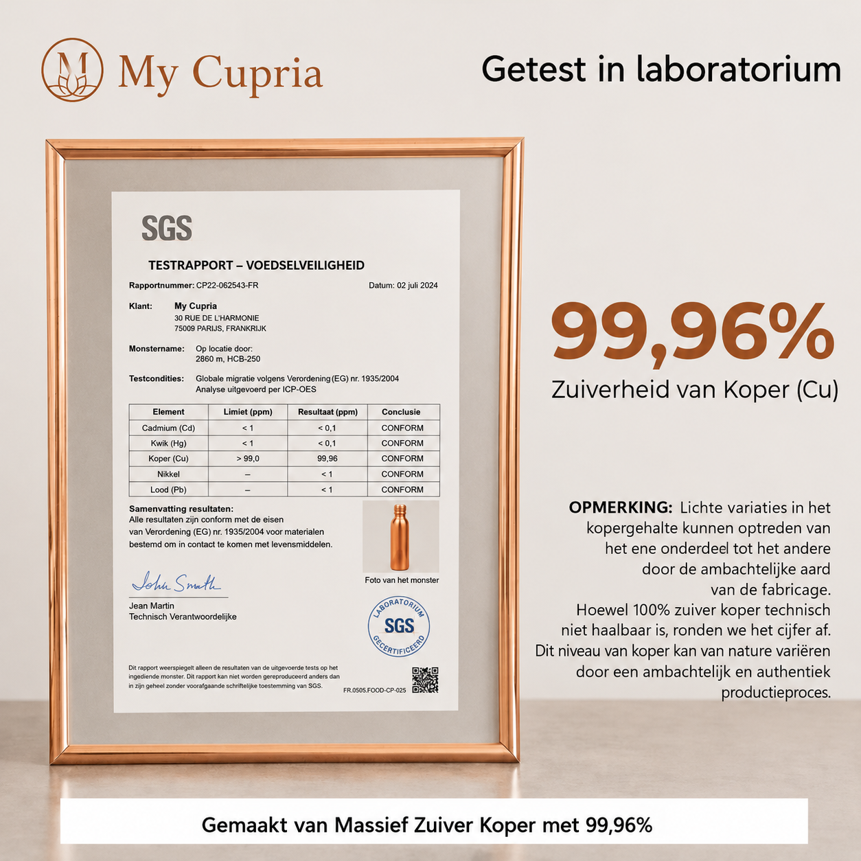 Glas van 99,9% massief koper - Heritage