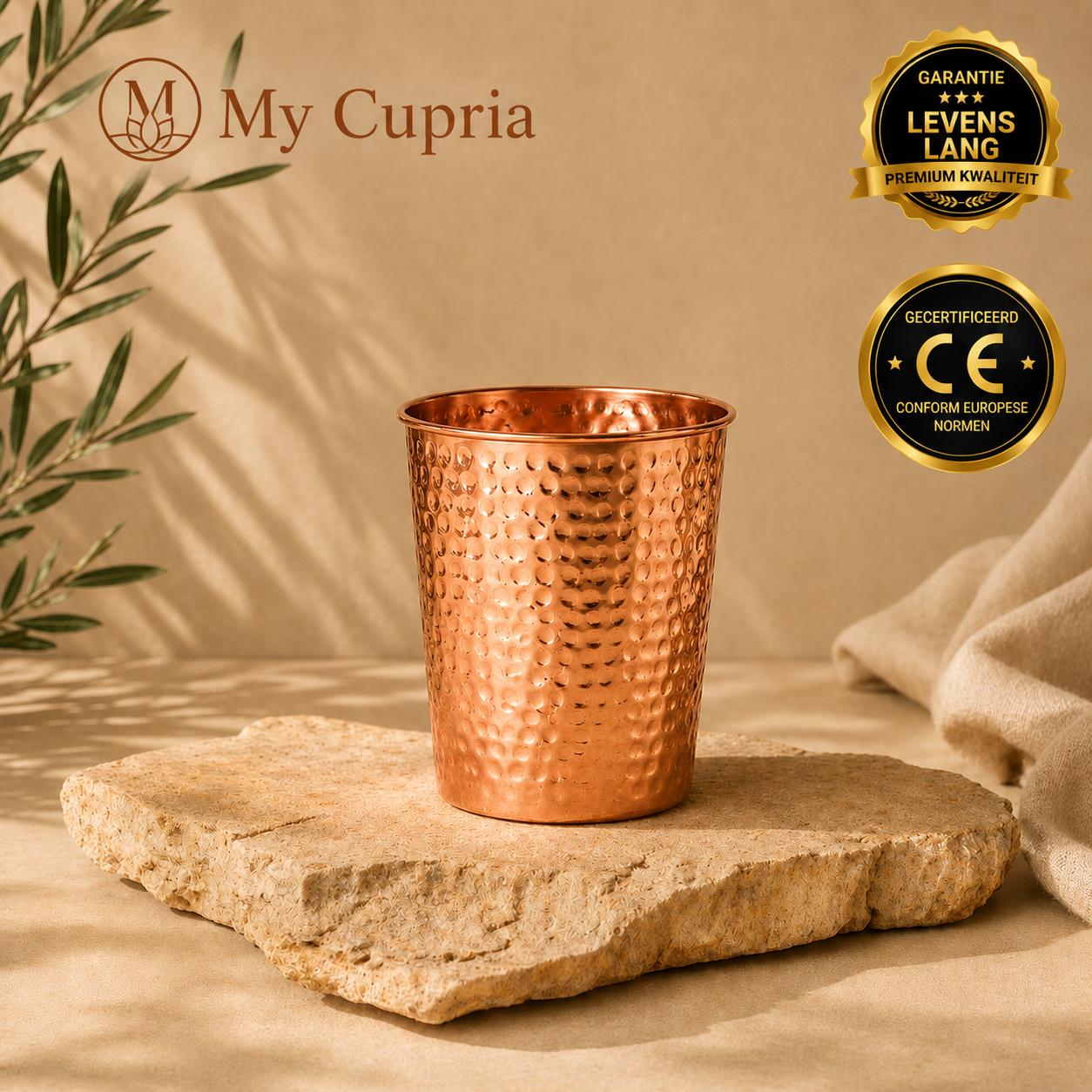 MyCupria gehamerd koperen glas