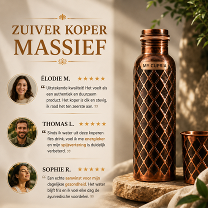 MyCupria Diamond waterfles – 99,9% puur massief koper