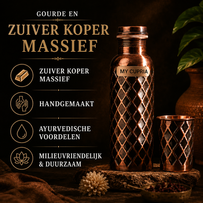 MyCupria Diamond waterfles – 99,9% puur massief koper