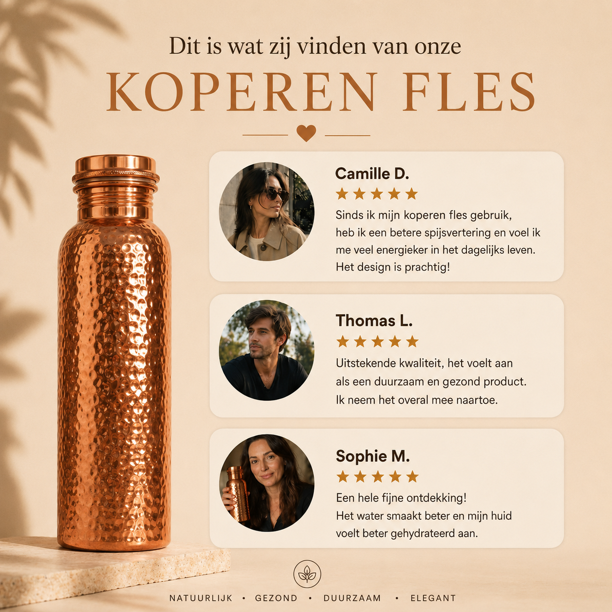 Koperen waterfles – MyCupria | Natuurlijk gezuiverd water, zonder plastic