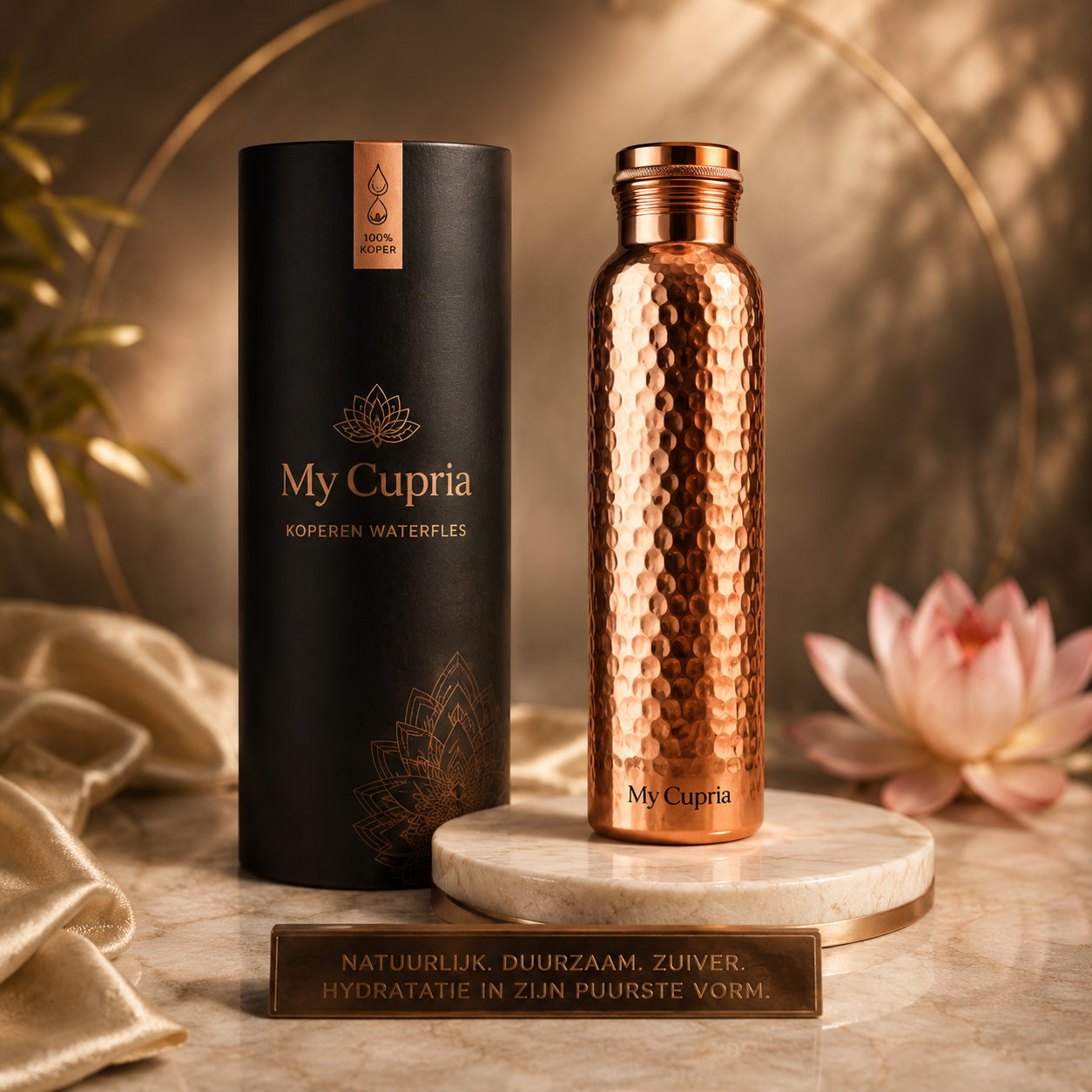 MyCupria waterfles van 99,9% puur massief koper - Heritage Edition