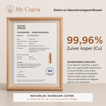 MyCupria waterfles van 99,9% puur massief koper - Heritage Edition