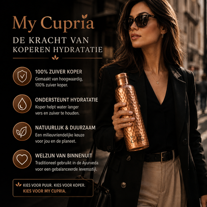 MyCupria waterfles van 99,9% puur massief koper - Heritage Edition