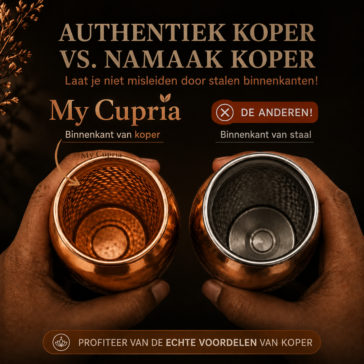 MyCupria waterfles van 99,9% puur massief koper - Heritage Edition